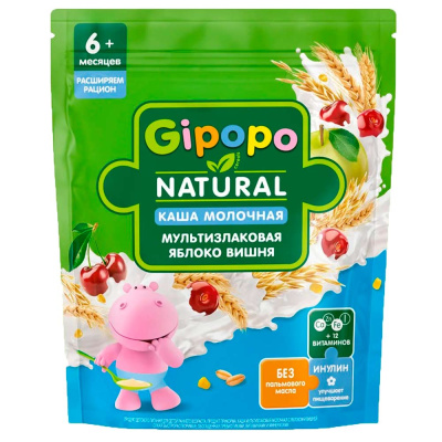 Каша Мультизлаковая молочная яблоко вишня 170 г с 6 месяцев Gipopo 1